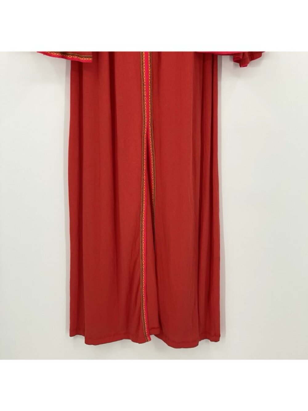 PITUSA Off The Shoulder Gypsy Maxi Dress In Orange One Size Pom Poms Boho Knit - Picture 9 of 16